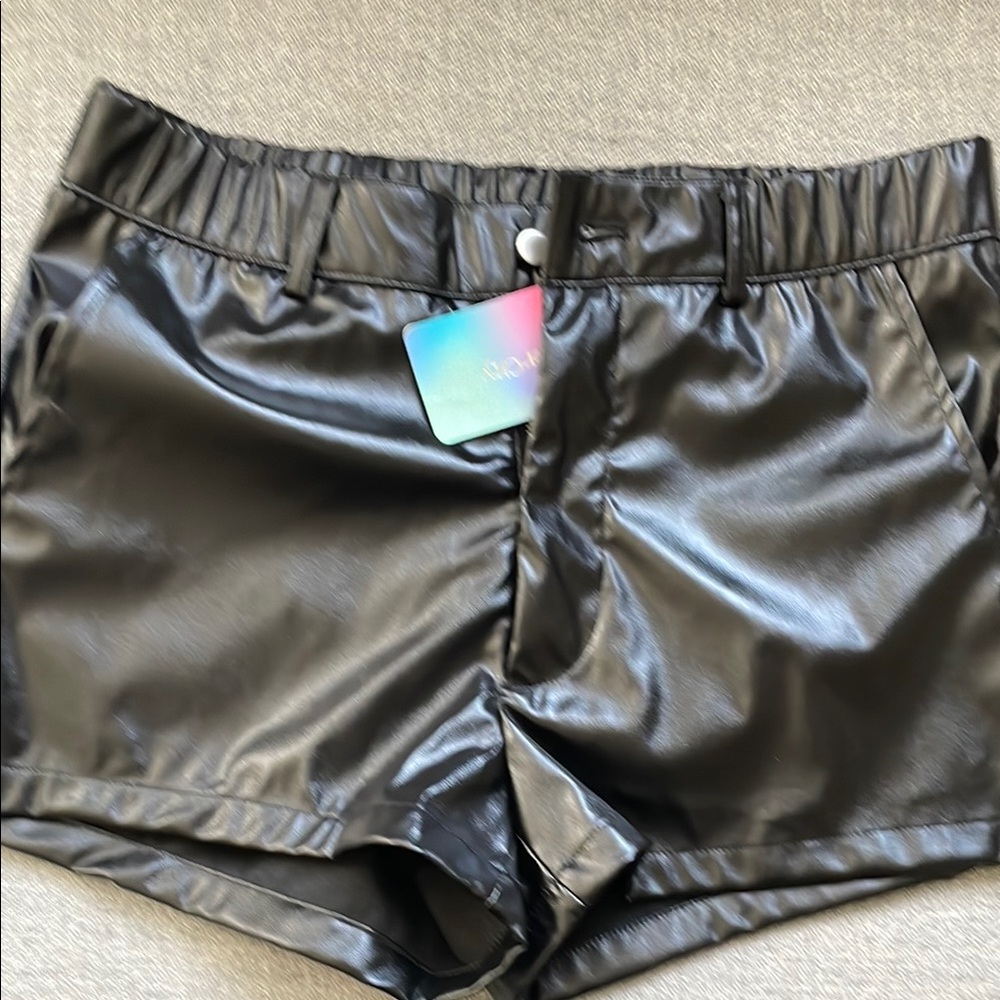 Black Faux Leather Women Shorts